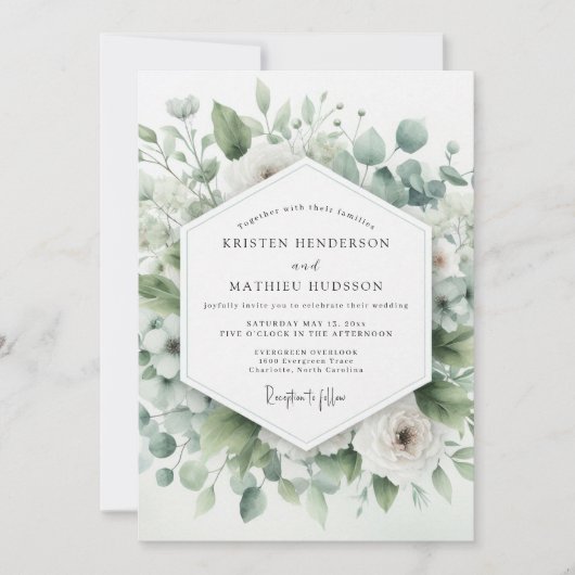 Sage Green Airy Botanical Wedding Kaart (Voorkant)