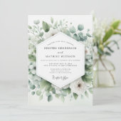 Sage Green Airy Botanical Wedding Kaart (Staand voorkant)