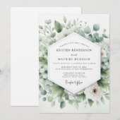 Sage Green Airy Botanical Wedding Kaart (Voorkant / Achterkant)