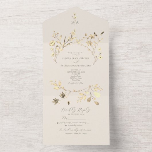 Sage Green All-in-One Huwelijksuitnodiging All In One Uitnodiging (Binnen)