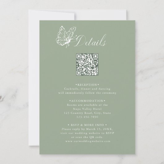 Sage Green All in One Modern Classic Wedding  Kaart (Achterkant)