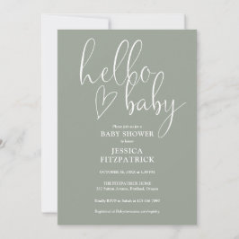 Sage Green All In One QR Code Hello Baby Shower Kaart