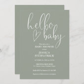Sage Green All In One QR Code Hello Baby Shower Kaart (Voorkant / Achterkant)