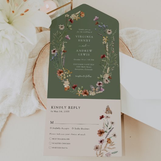 Sage Green All in One Wedding Invite All In One Uitnodiging