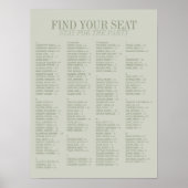 Sage Green Alphabetical Wedding Seating Chart Poster (Voorkant)