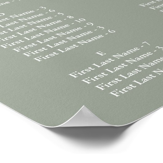 Sage Green Alphabetical Wedding Seating Chart Poster (Hoek)