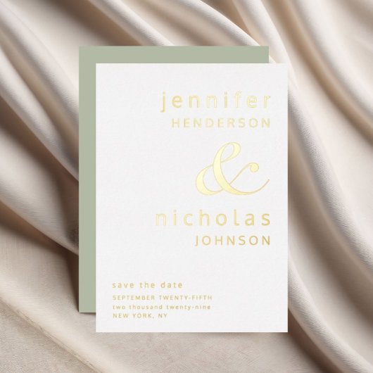 Sage Green Ampersand Wedding Save the Date Gold Folie Uitnodiging