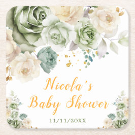 Sage Green and Cream Floral Baby Shower Kartonnen Onderzetters