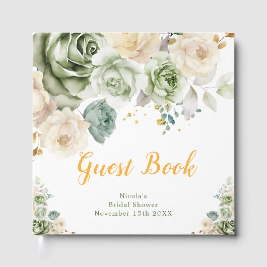 Sage Green and Cream Floral Bridal Shower Gastenboek (Voorkant)