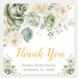 Sage Green and Cream Floral Bridal Shower Vierkante Sticker