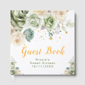 Sage Green and Cream Floral Sweet Sixteen Gastenboek (Voorkant)