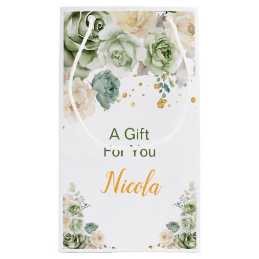 Sage Green and Cream Floral Sweet Sixteen Klein Cadeauzakje (Achterkant)