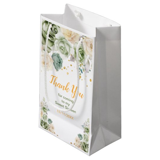 Sage Green and Cream Floral Sweet Sixteen Klein Cadeauzakje (Voorkant Gekanteld)