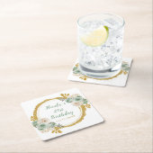 Sage Green and Gold Elegant Flowers Birthday Party Kartonnen Onderzetters (Insitu)