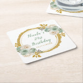 Sage Green and Gold Elegant Flowers Birthday Party Kartonnen Onderzetters (Schuin)