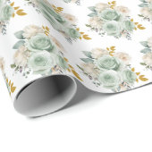 Sage Green and Gold Elegant Flowers Cadeaupapier (Rol Hoek)