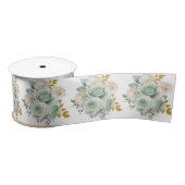 Sage Green and Gold Elegant Flowers Satijnen Lint (Spoel)