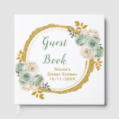Sage Green and Gold Elegant Flowers Sweet Sixteen Gastenboek (Voorkant)