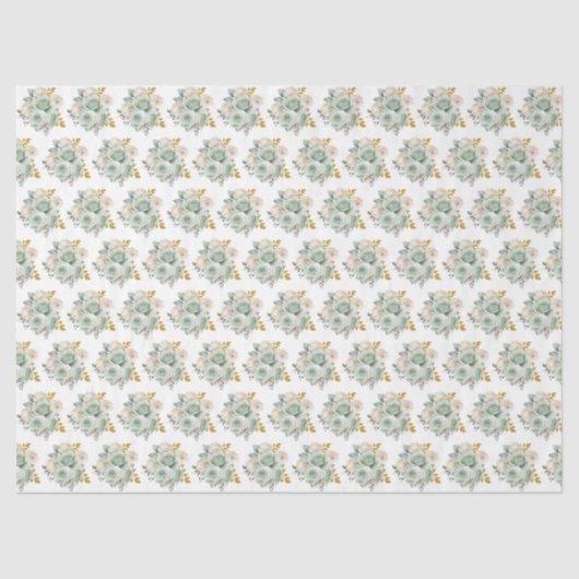 Sage Green and Gold Elegant Flowers Tissuepapier (Voorkant)