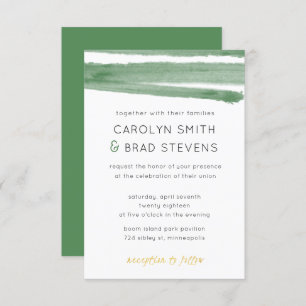 Sage Green and Gold Waterverf Striped Wedding Kaart