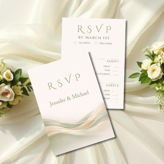 Sage Green and Ivory Modern Wedding  RSVP Kaartje