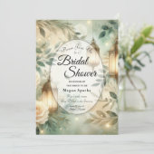 Sage Green and Ivory Rose Lantern Bridal Shower Kaart (Staand voorkant)