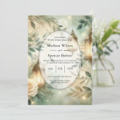 Sage Green and Ivory Rose Lantern Wedding Kaart (Staand voorkant)