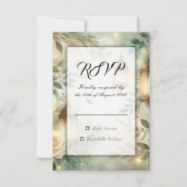 Sage Green and Ivory Rose Lantern Wedding RSVP Kaartje