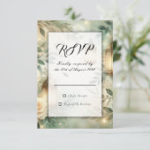 Sage Green and Ivory Rose Lantern Wedding RSVP Kaartje (Staand voorkant)