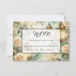 Sage Green and Ivory Rose Lantern Wedding  RSVP Kaartje