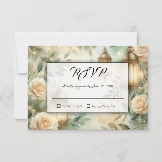 Sage Green and Ivory Rose Lantern Wedding  RSVP Kaartje (Voorkant)