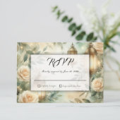 Sage Green and Ivory Rose Lantern Wedding  RSVP Kaartje (Staand voorkant)
