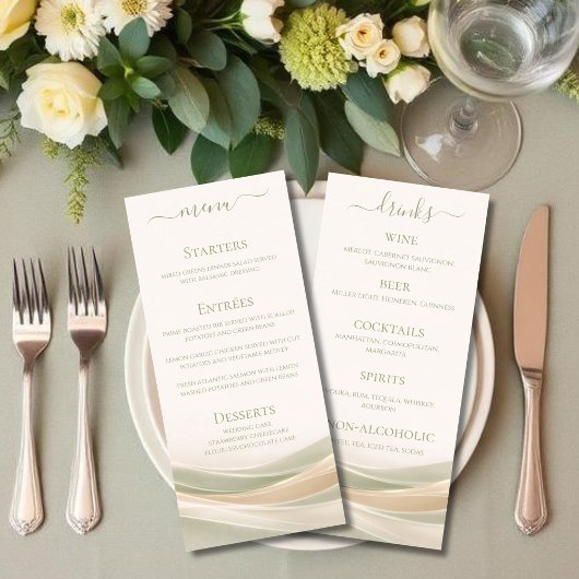 Sage Green and Ivory Wedding Dinner and Bar Menu 