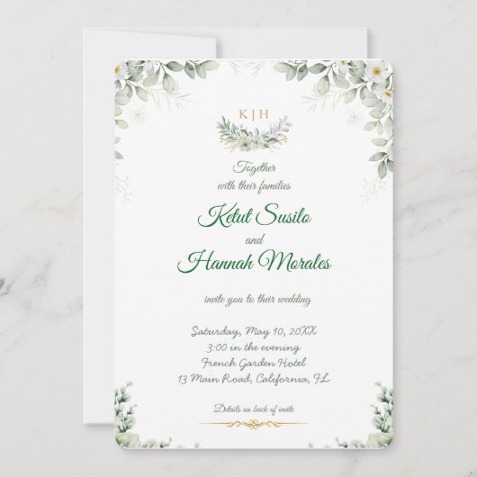 sage green and navy blue wedding invitations bedankkaart (Voorkant)