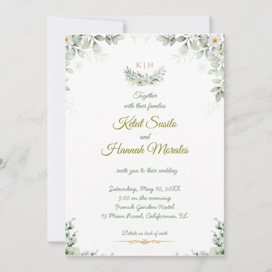 sage green and navy blue wedding invitations bedankkaart (Voorkant)