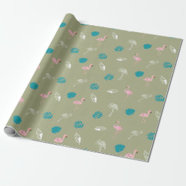 Sage Green and Pink Flamingo Wrapping Paper Cadeaupapier
