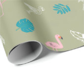 Sage Green and Pink Flamingo Wrapping Paper Cadeaupapier (Rol Hoek)