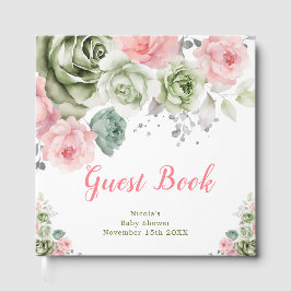 Sage Green and Pink Floral Baby Shower Gastenboek