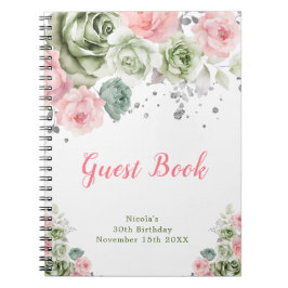 Sage Green and Pink Floral Birthday Guest Book Notitieboek