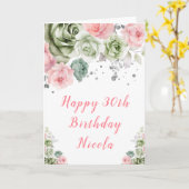 Sage Green and Pink Floral Birthday Kaart (Gele Bloem)