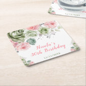 Sage Green and Pink Floral Birthday Kartonnen Onderzetters (Schuin)