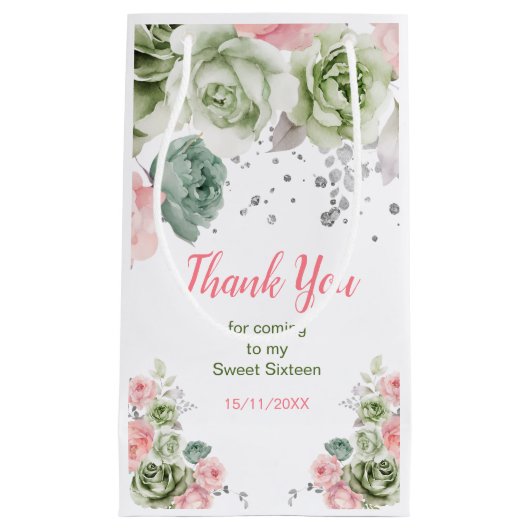 Sage Green and Pink Floral Sweet Sixteen Klein Cadeauzakje (Voorkant)