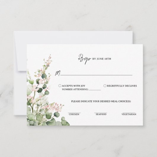 Sage Green and Pink Lantern Eucalyptus Floral   RSVP Kaartje (Voorkant)