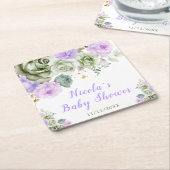 Sage Green and Purple Floral Baby Shower Kartonnen Onderzetters (Schuin)