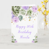 Sage Green and Purple Floral Birthday Kaart (Gele Bloem)