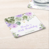Sage Green and Purple Floral Birthday Party Kartonnen Onderzetters (Schuin)