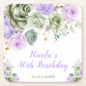 Sage Green and Purple Floral Birthday Party Kartonnen Onderzetters (Voorkant)