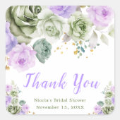 Sage Green and Purple Floral Bridal Shower Vierkante Sticker (Voorkant)