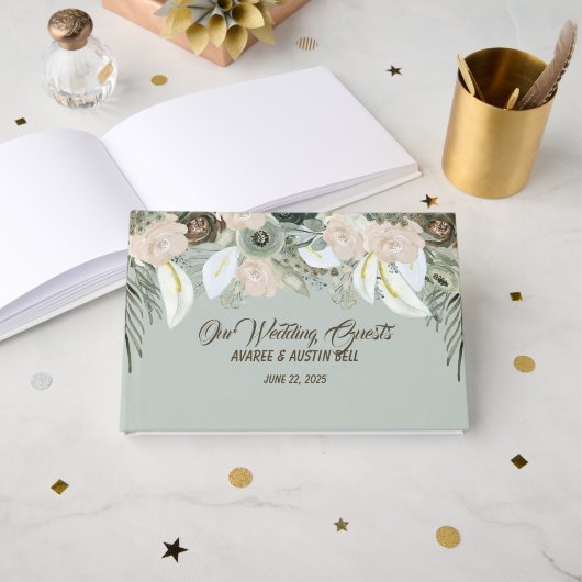 Sage Green and Vanilla Cream Wedding Guest Book Gastenboek (Voorkant open)