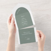 Sage Green and White Arch Wedding All In One Uitnodiging (Afscheurbaar)